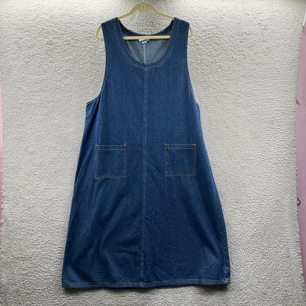 Womens Denim Jumper Dress 2X 90s Utility Workwear Pocketed Grunge Relaxed Casual